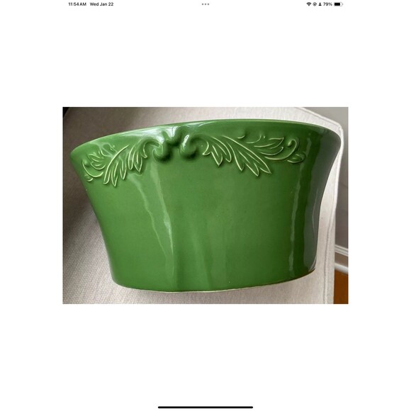 Sur La Table Green Oven-To-Table Stoneware Covered Casserole w/Lid Embossed - Picture 6 of 8